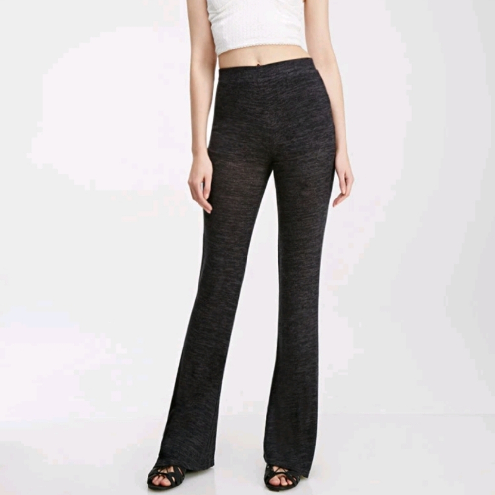 NEW Forever 21 Flare Pants Womens Size Small Charcoal Heather Grey Long Knit